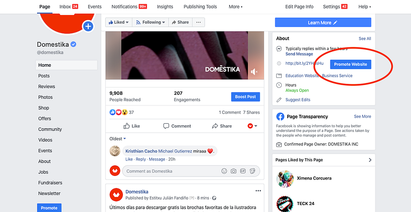 Avoid the "promote website" button, marked here in red