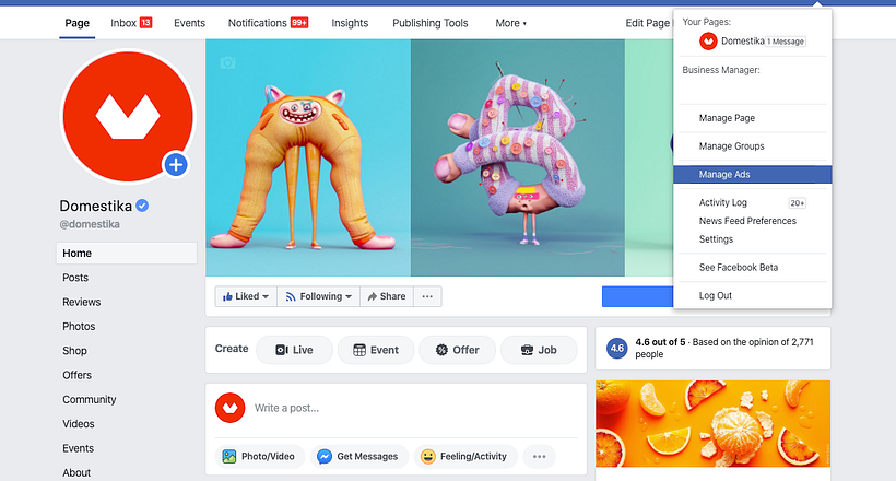 You can find the "Create an ad" menu in the top bar of your page