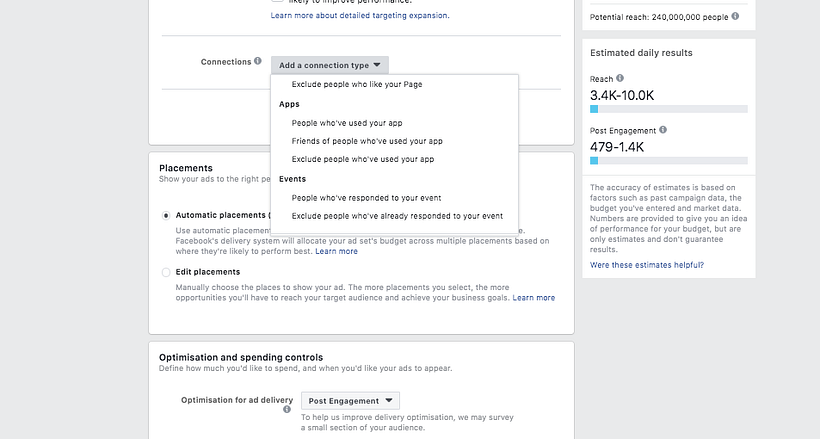 Segment your audience further through the "connections" tab