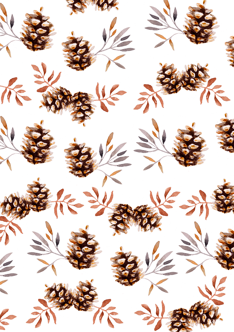 #1 Pattern Navideño.  Un pattern delicado y sencillo con piñitas navideñas y hojitas en acuarleas.