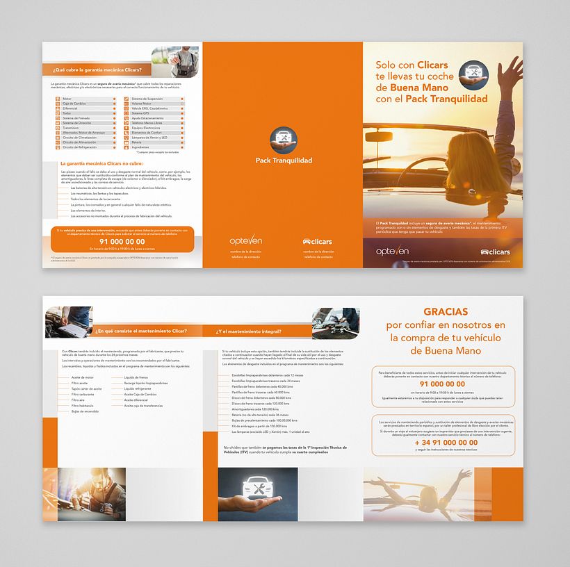 Tríptico PACK TRANQUILIDAD para Optevent y su partner Clickar