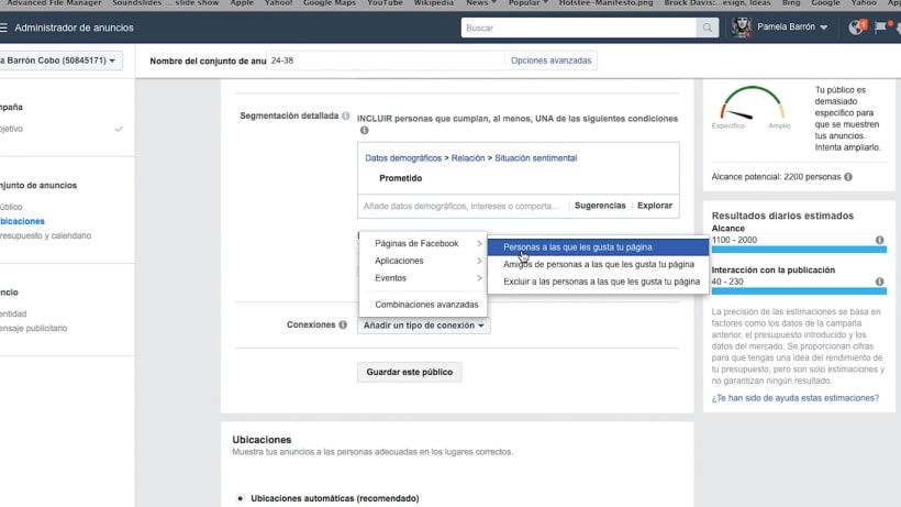 Podemos continuar segmentando nossa audiência com a opção de "conexões"