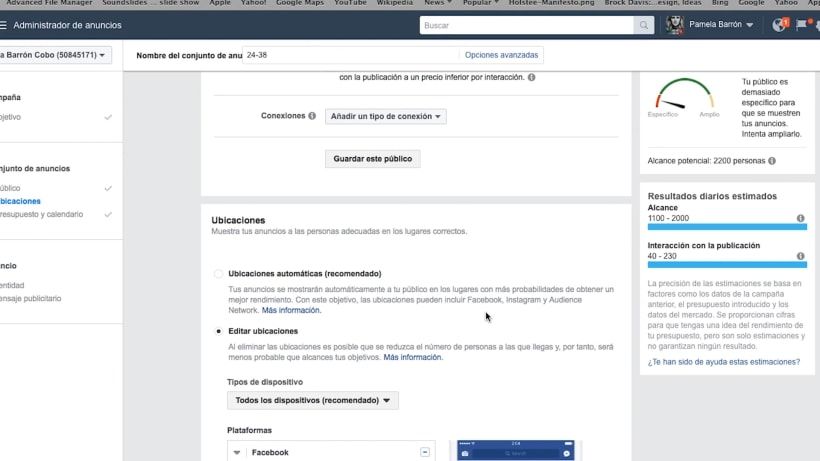 A opção de localização nos permite elegir onde irá aparecer nossos anúncios