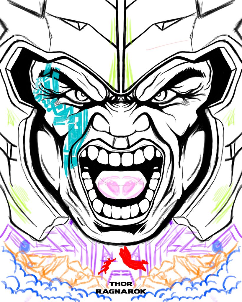 Mi Proyecto del curso: Ilustración vectorial: más volumen y rock and roll. Hulk: Thor Ragnarok 1