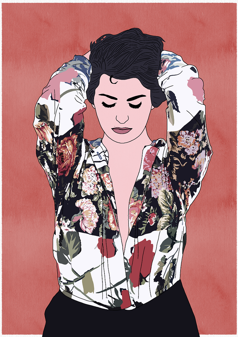 Dibujo vectorial con fondo magenta realizado con iPad Pro, Adobe Sketch y Adobe Draw.