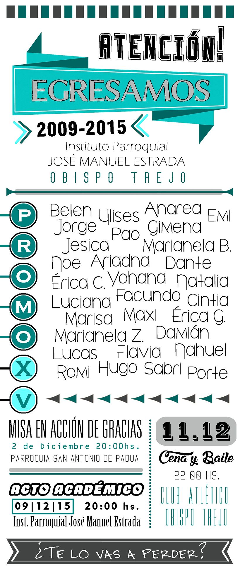 Dorso. Tarjeta de invitación egresados Instituto José Manuel Estrada