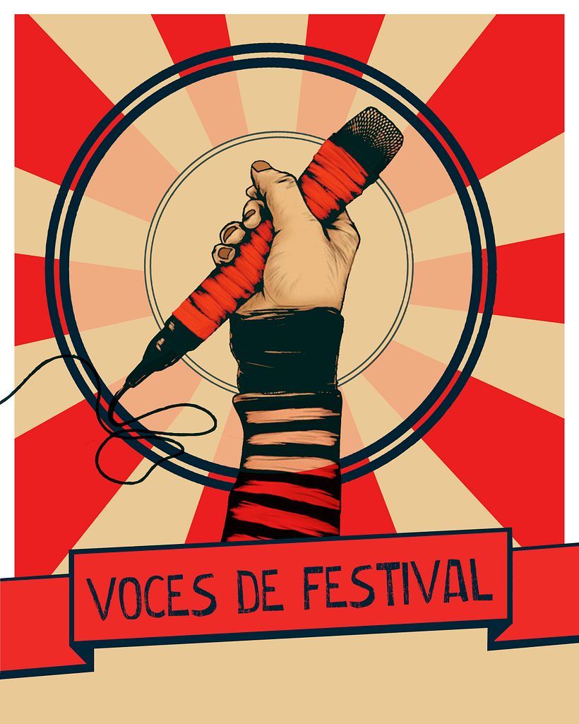 Cartelería publicitaria Festival "Voces de Festival" Obispo Trejo, Córdoba, Argentina.