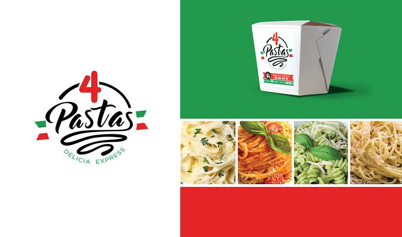 4 Pastas Restaurante. Desarrollo de identificador así como de identidad de marca.