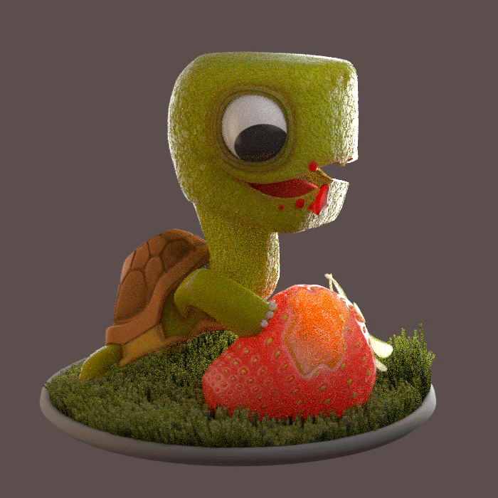 Tortuga merendando hecha con 3DMax y renderizada con Arnold.