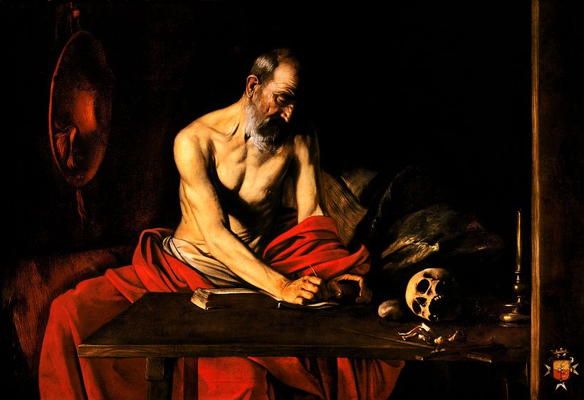 Obra original de "San Jerónimo escribiendo" de Caravaggio.