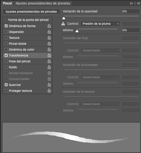 Photoshop no detecta la presión de la Wacom 1