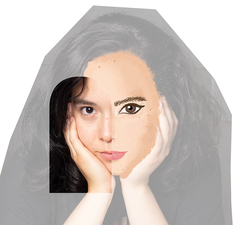Comencé segmentando la parte del rostro que quería dejar visible y posterior a eso ilustré el rostro con mi propio estilo.