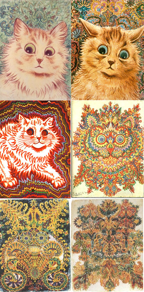 Seis pinturas de Louis Wain que muestran la evolución de su estilo
