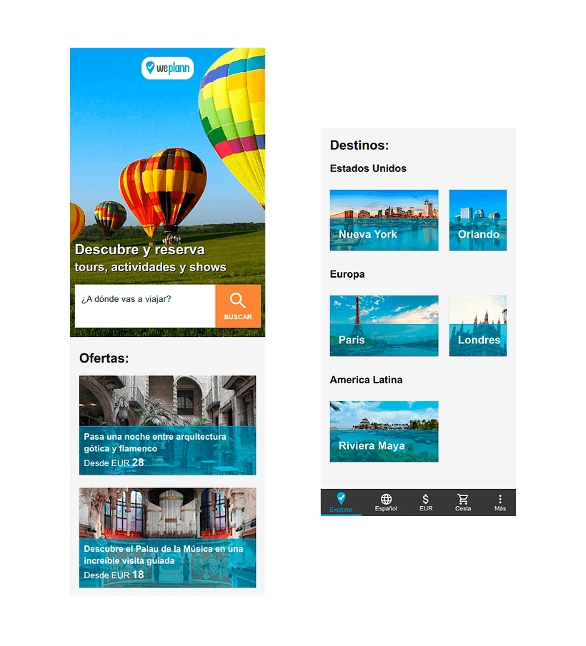 Página de inicio en modo mobile