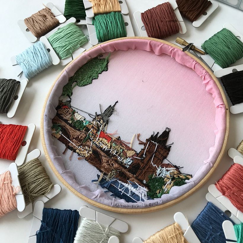 Prague number 2. Hand embroidery 2