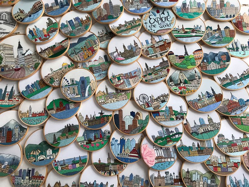 Series of city hand embroideries -1