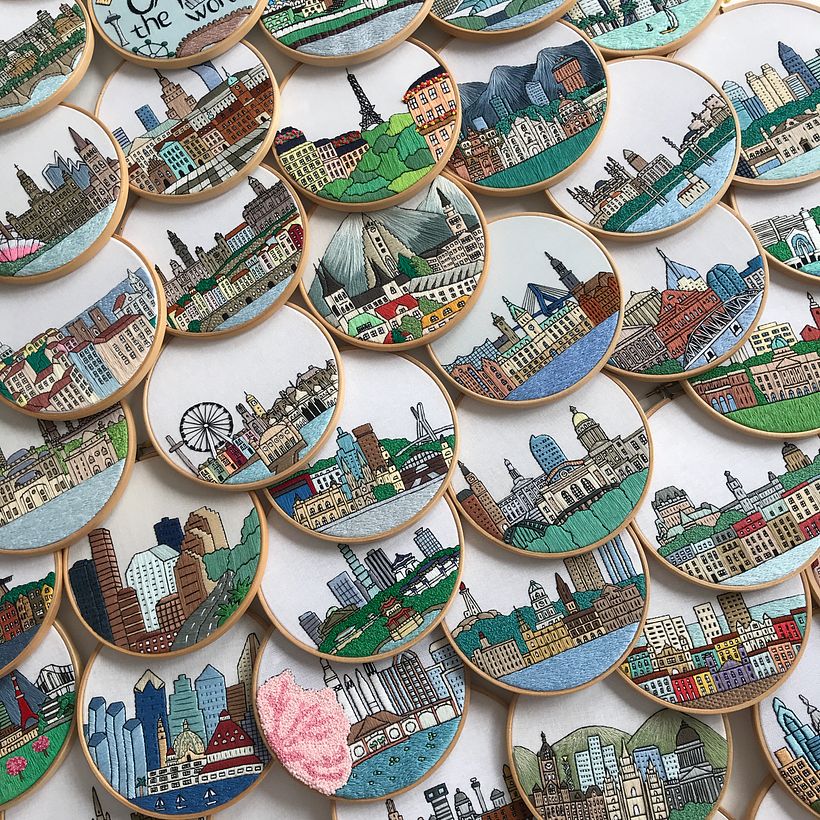 Series of city hand embroideries 2