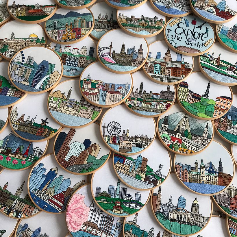 Series of city hand embroideries 3