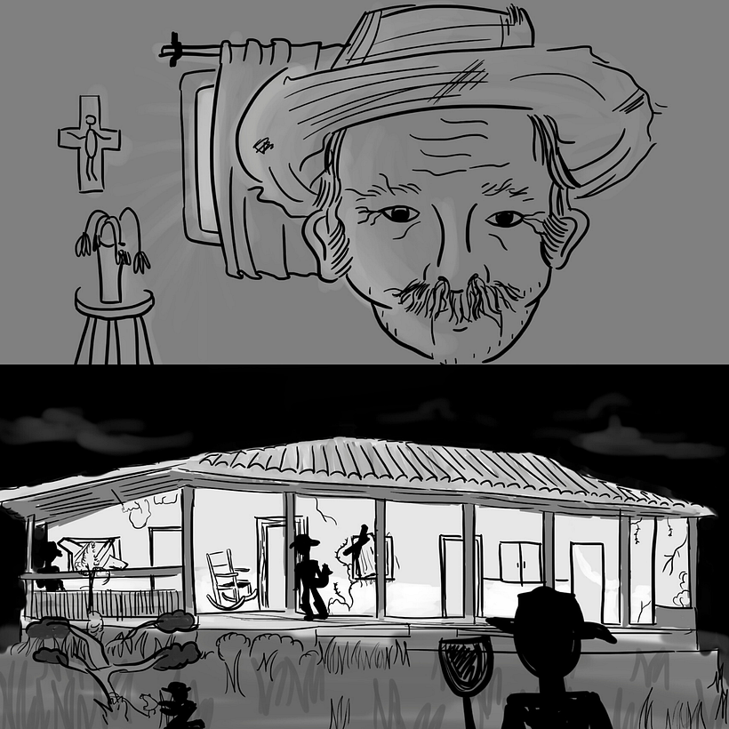 Fotogramas de storyboard del cortometraje Solsticio.