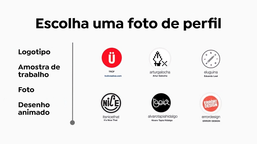 Diferentes logos de ilustradores utilizados como imagem de perfil