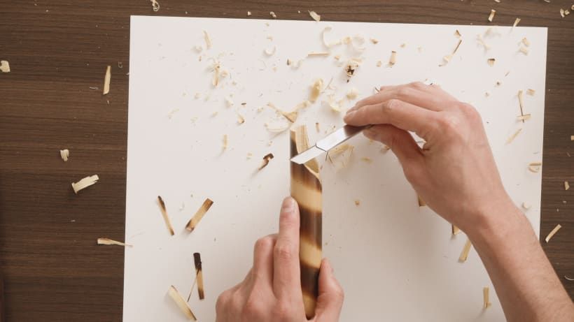 Work the end of the cane with the cutter until it has this form