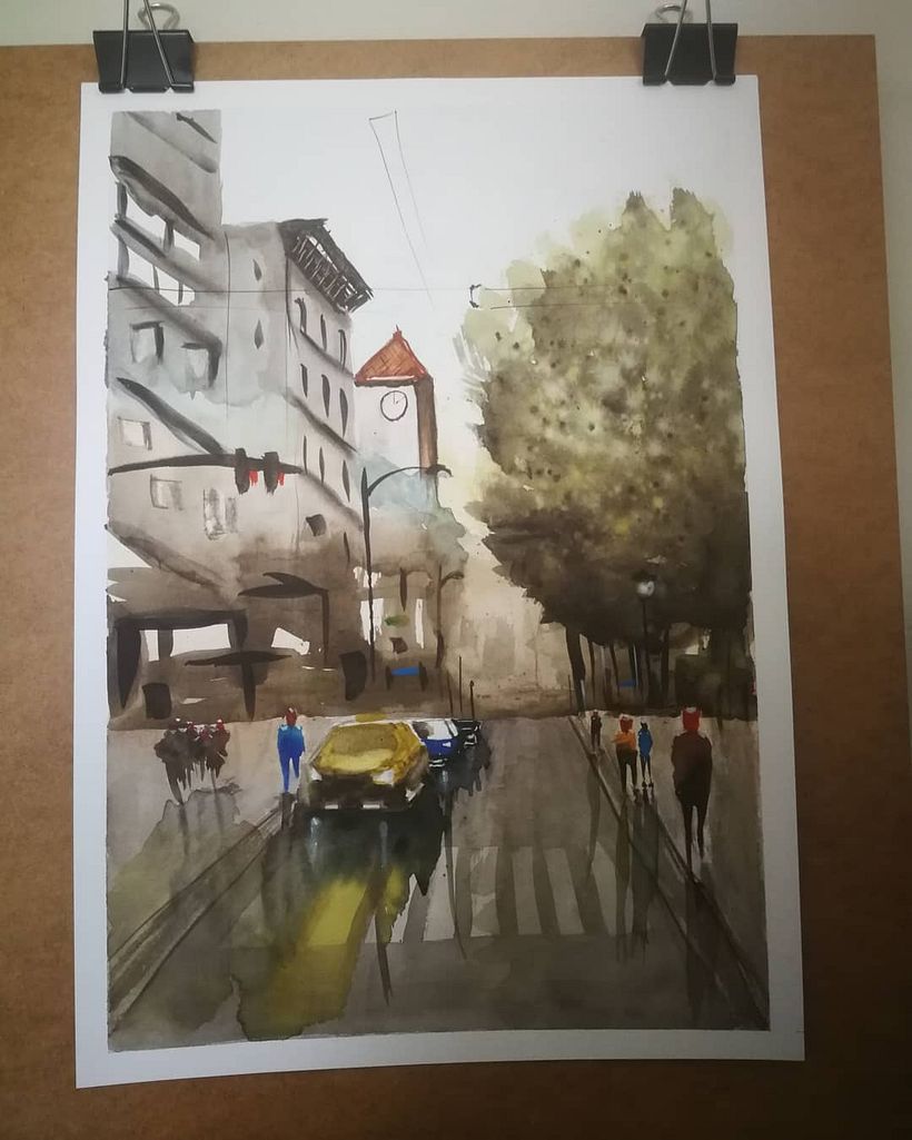 Acuarela efecto mojado