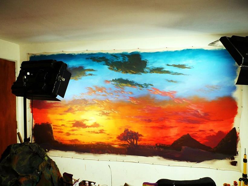 Pintura de cielo atardecer- acrílico sobre lienzo 