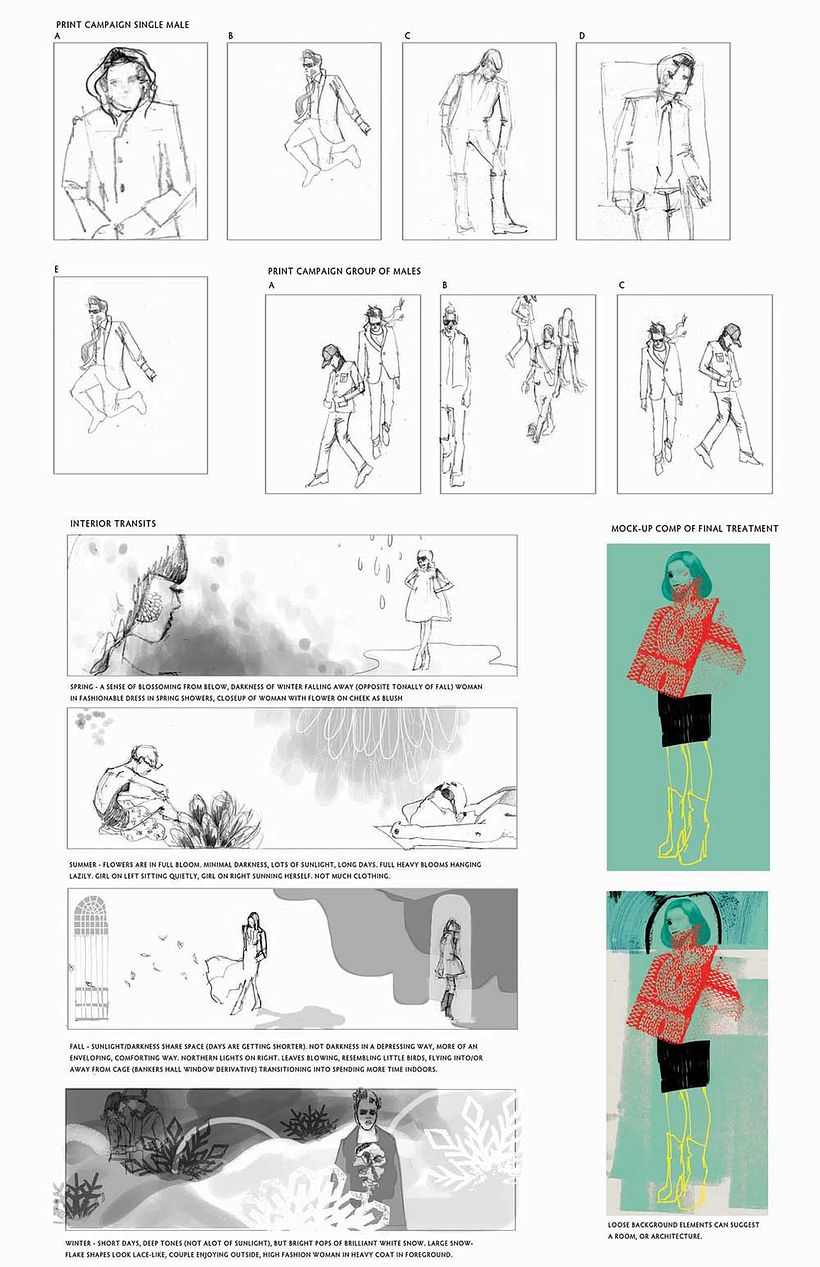 Some sketches for the new seasonal fashion campaign for Bankers Hall