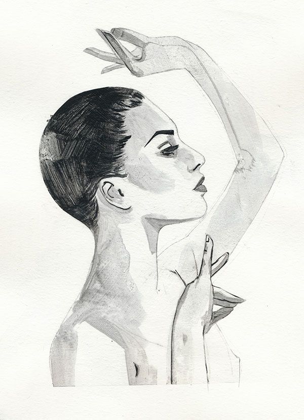 Underpainting process for my Lakme image, acrylic in my sketchbook (Moleskine)