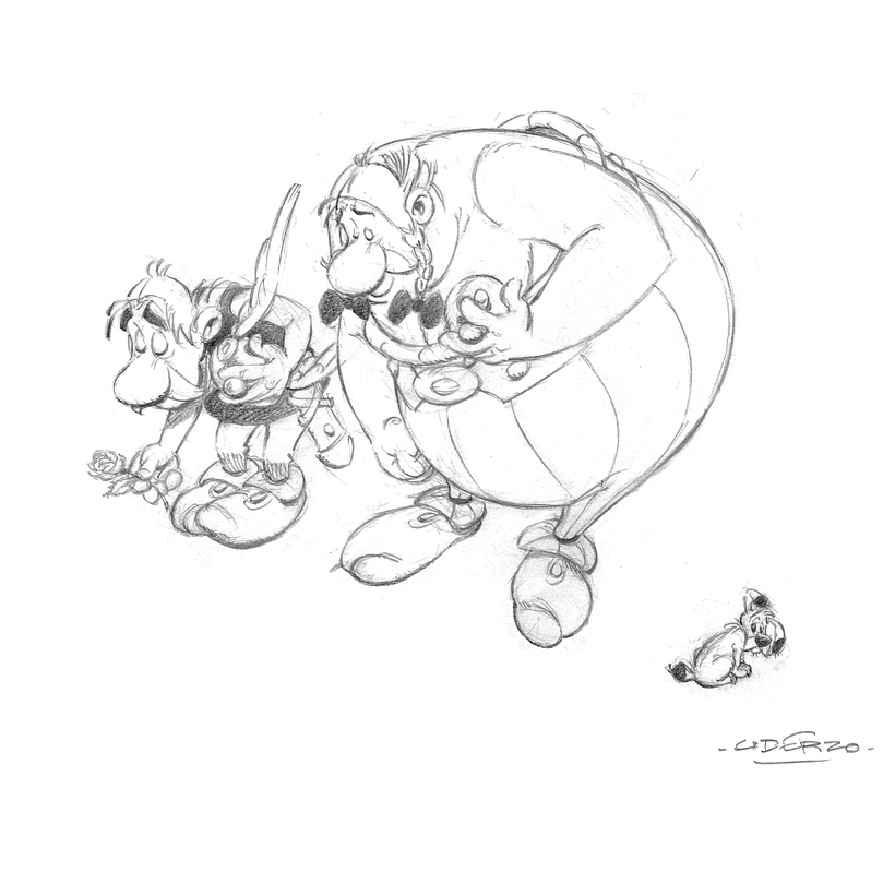 Ilustración con la que Uderzo despidió a Goscinny, y con la que hoy el sitio oficial de Astérix ha dicho adiós al ilustrador