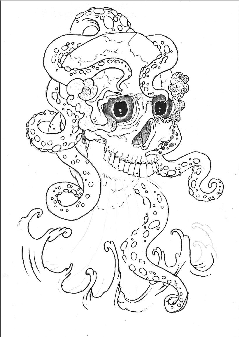 Mi Proyecto del curso: Tatuaje para principiantes (Skull Kraken) | Domestika, image size:820x1156