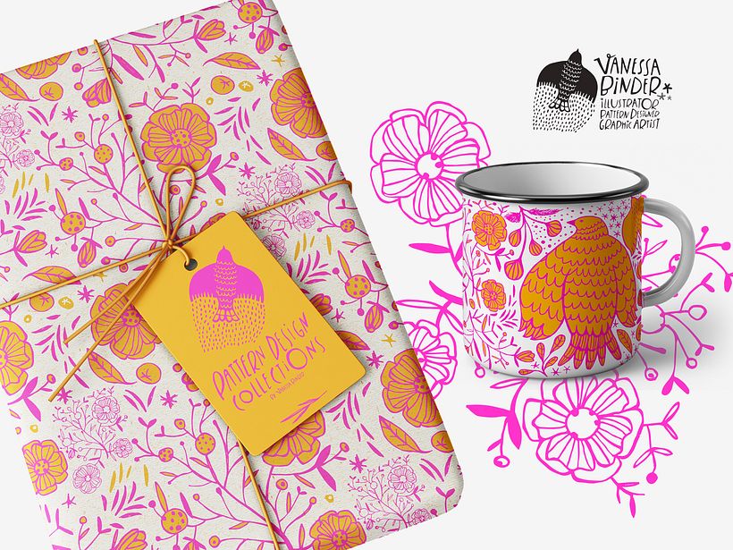Folk Flowers Pattern Design Mini Collection By Artist & Illustrator Vanessa Binder