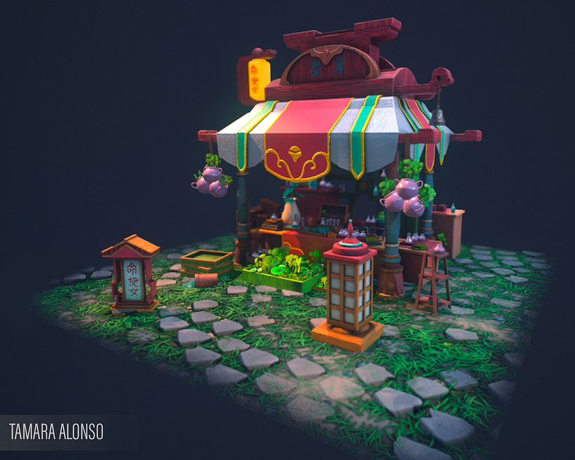 Modelado 3D tienda asiatica 0