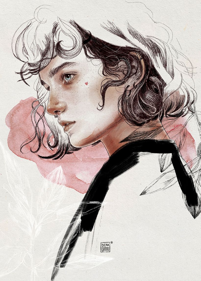 Textura de papel y manchas de acuarela creados analógicamente. El resto todo en Procreate.
