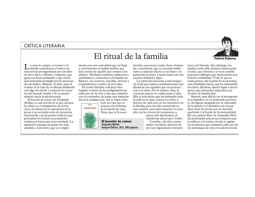 Crítica a El hacedor de camas por Patricia Espinosa. LUN.
