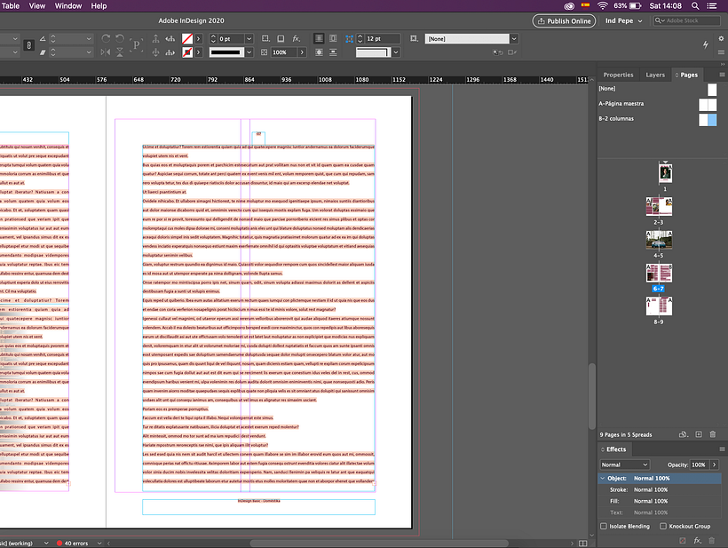 InDesign: La página maestra no ajusta el texto de la página. 1