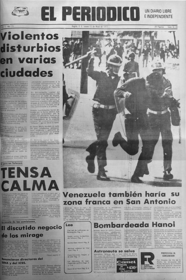 Ospina's first published photo on the cover of El Periódico
