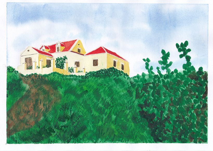 Watercolor painting with some accents in ink - not happy with the foreground