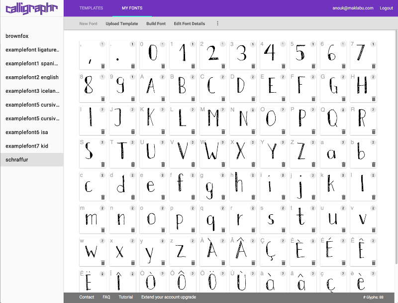 An example of a custom font made on Calligraphr.