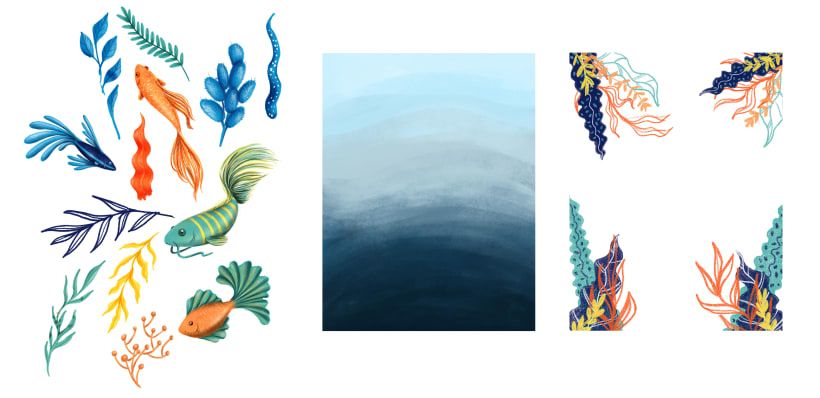 Peces ornamentales en círculo azul - 3D