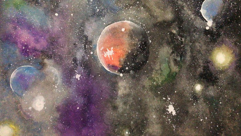 Galaxia con acuarela y tinta 
