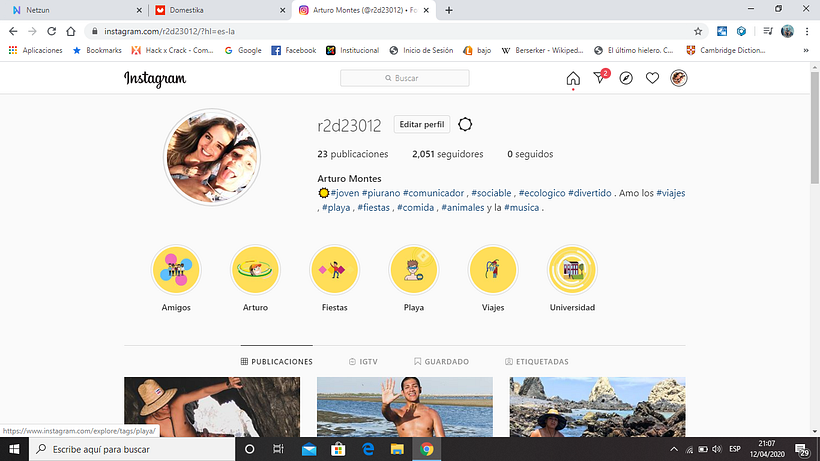 Modifiqué mi descripción, cambie mi foto de perfil, edite mis destacados (los eliminé y empecé de cero). Amé este curso.