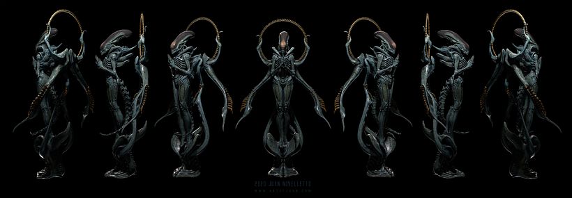 Alien Xenomorph rezando - 3D