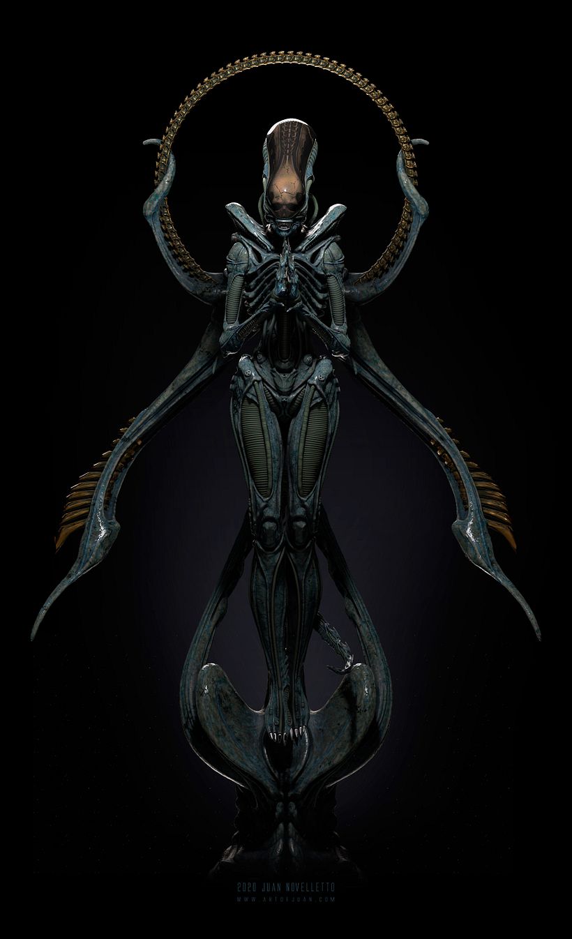 Alien Xenomorph rezando - 3D
