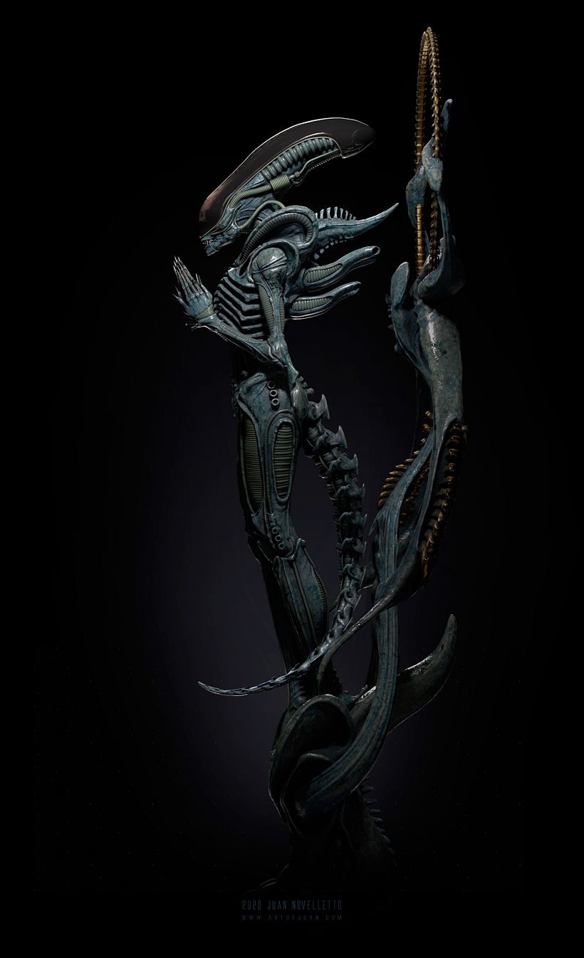 Alien Xenomorph rezando - 3D