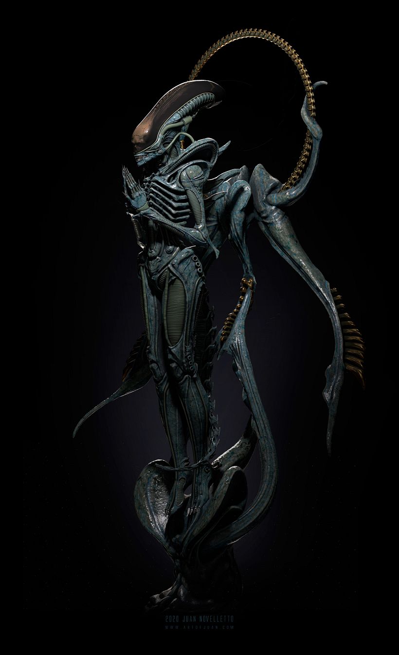 Alien Xenomorph rezando - 3D