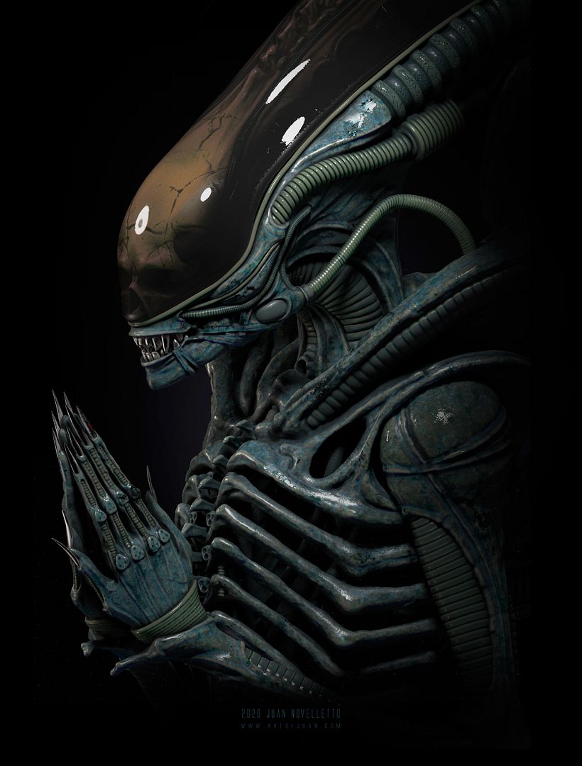 Alien Xenomorph rezando - 3D