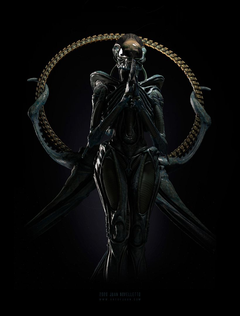 Alien Xenomorph rezando - 3D