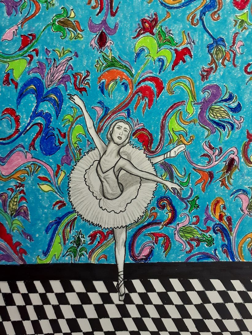 Ballerina. Oil pastel and black pen, 2014.             