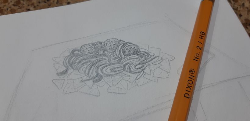 The first rough sketch I did to visualize what he was asking me to paint